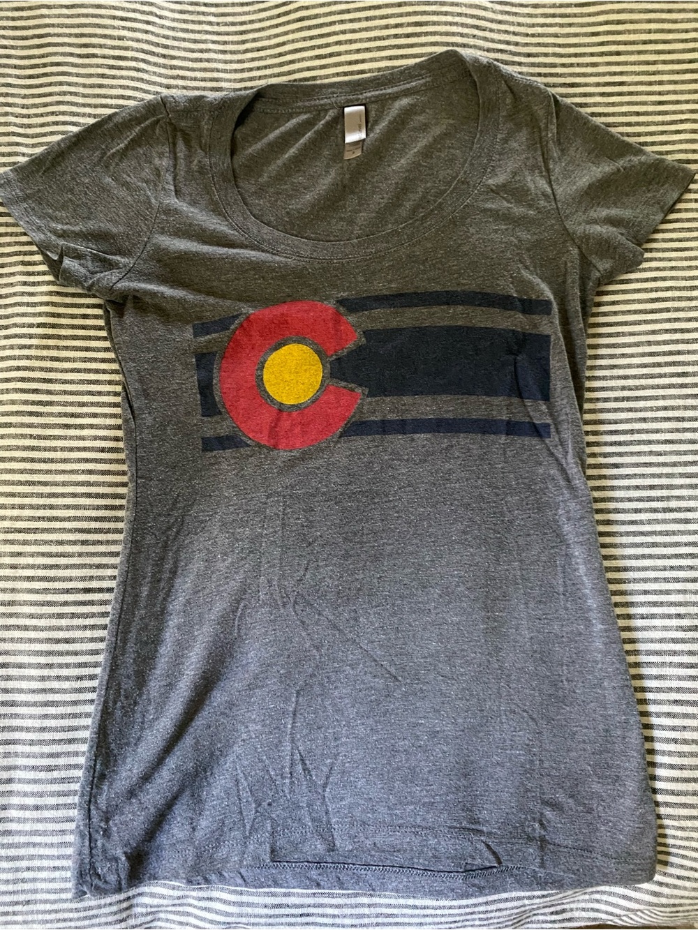 Next Level Apparel Gray Scoop Neck Tee with Red and Yellow Colorado Graphic